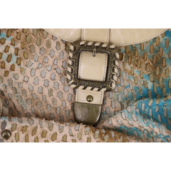 Babee D by Dayme Weaved Leather Shoulder Bag Purse with Buckle Turquoise - Picture 2 of 11